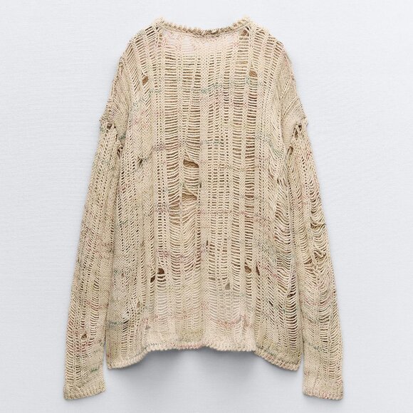 ZARA Oversized Knit Sweater with Rips SIZE M NWT Bloggers Favorite - Picture 8 of 10